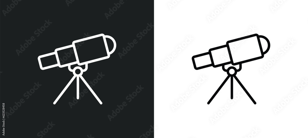 Poster telescope pointing up icon isolated in white and black colors. telescope pointing up outline vector 