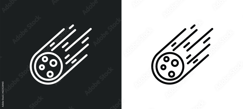 Poster meteorite falling icon isolated in white and black colors. meteorite falling outline vector icon fro