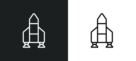launching shuttle icon isolated in white and black colors. launching shuttle outline vector icon from astronomy collection for web, mobile apps and ui.