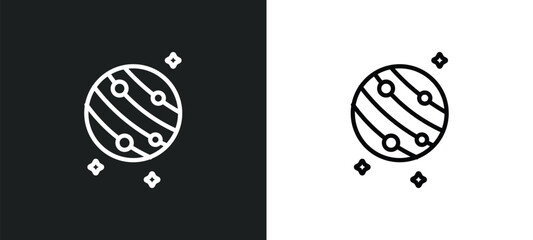jupiter with satellite icon isolated in white and black colors. jupiter with satellite outline vector icon from astronomy collection for web, mobile apps and ui. © Farahim
