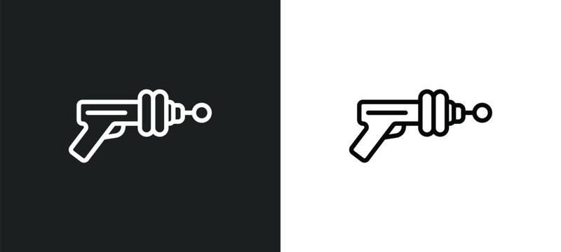 gun blaster icon isolated in white and black colors. gun blaster outline vector icon from astronomy collection for web, mobile apps and ui.