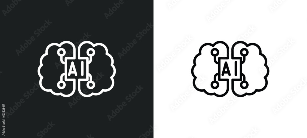 Poster artificial intelligence icon isolated in white and black colors. artificial intelligence outline vec
