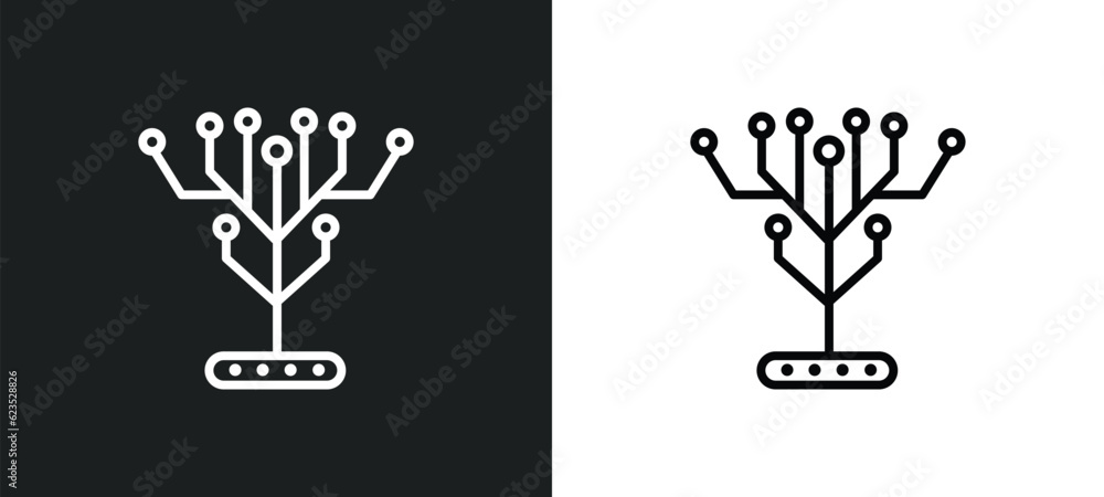 Poster technology tree icon isolated in white and black colors. technology tree outline vector icon from ar