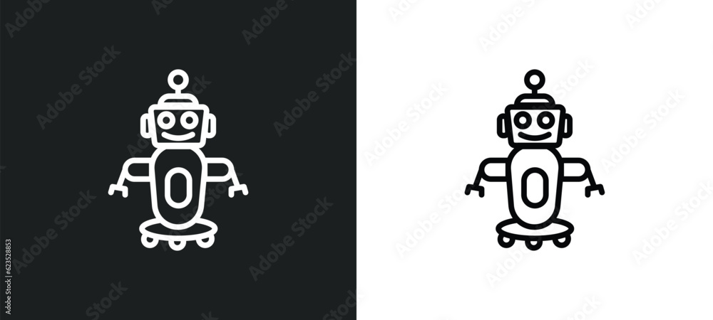 Poster robot assistant icon isolated in white and black colors. robot assistant outline vector icon from artificial intellegence collection for web, mobile apps and ui.