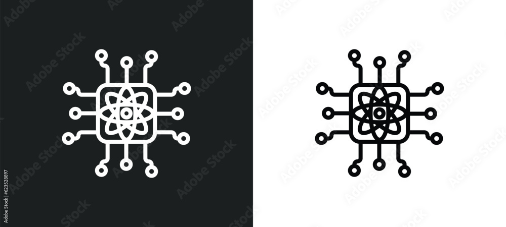 Poster quantum computing icon isolated in white and black colors. quantum computing outline vector icon fro