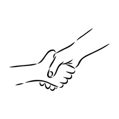Hold one's hands continuous line drawing. People shaking hands one line. Vector illustration for poster, card, banner valentine day, wedding,Coffee cup and t-shirt