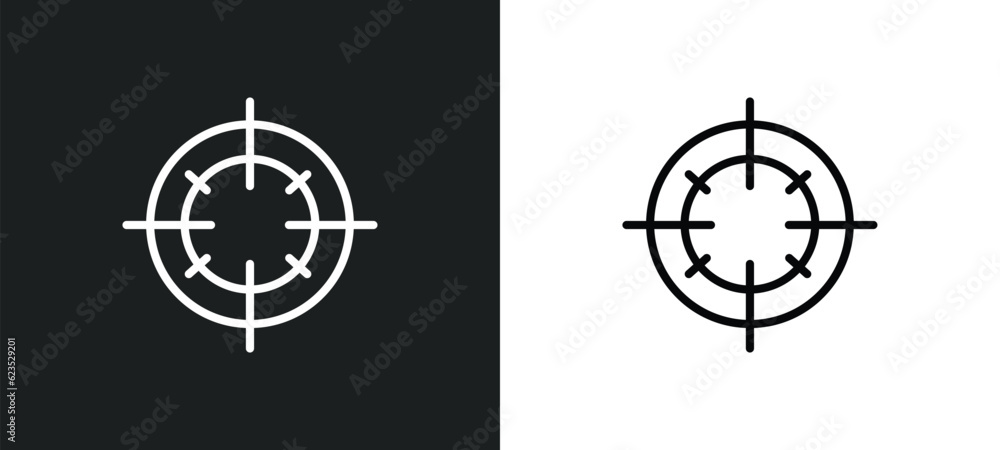 Poster target icon isolated in white and black colors. target outline vector icon from army and war collect