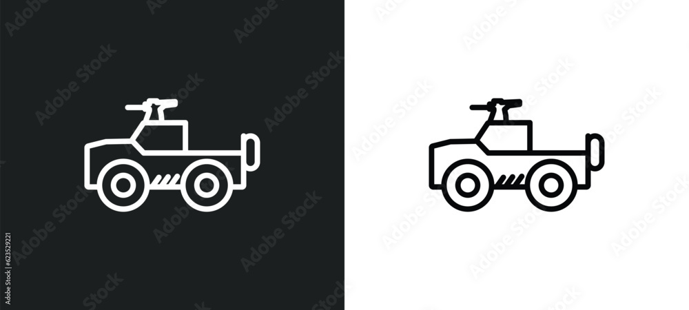 Poster army car icon isolated in white and black colors. army car outline vector icon from army and war col