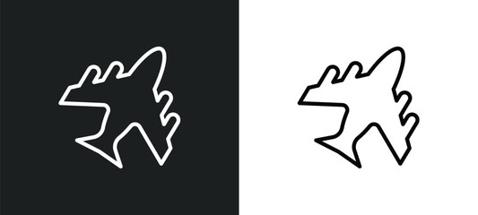 plane icon isolated in white and black colors. plane outline vector icon from army and war collection for web, mobile apps and ui.
