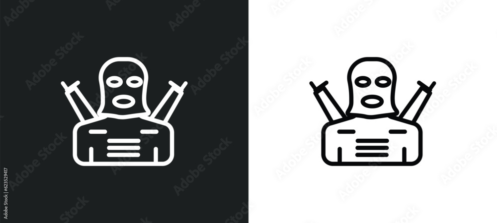 Poster guerrilla icon isolated in white and black colors. guerrilla outline vector icon from army and war c
