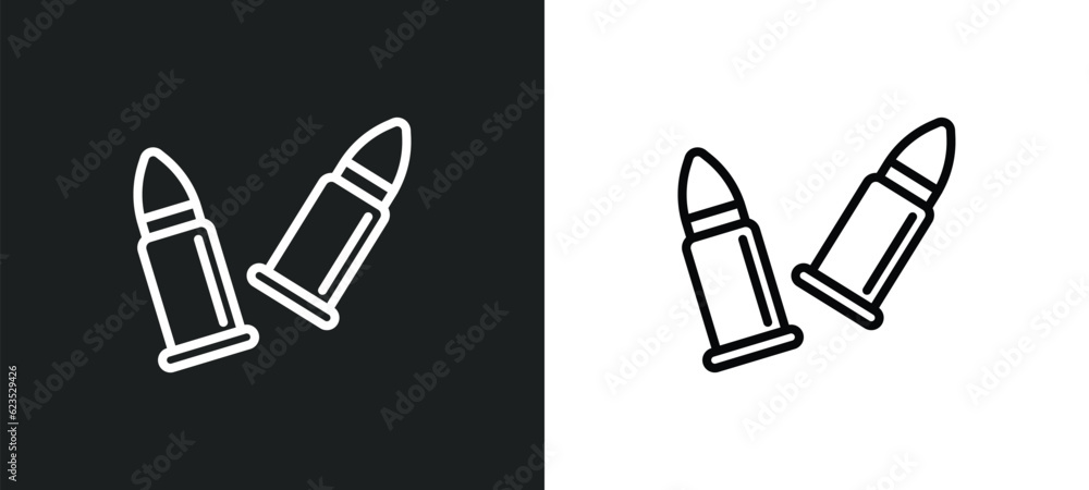 Poster two bullets icon isolated in white and black colors. two bullets outline vector icon from army and w