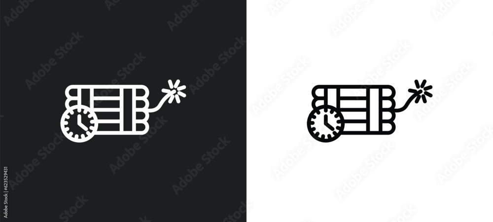 Poster time bomb with clock icon isolated in white and black colors. time bomb with clock outline vector ic