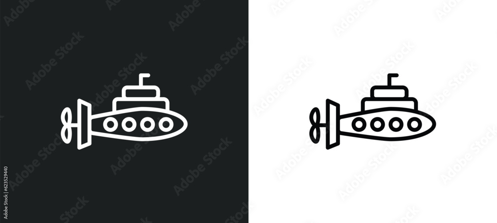 Poster submarine front view icon isolated in white and black colors. submarine front view outline vector ic