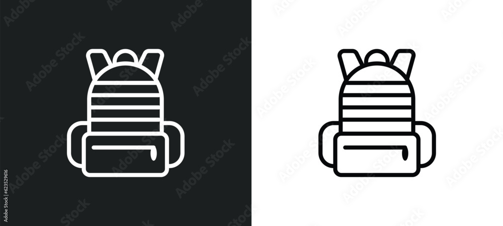 Poster army backpack icon isolated in white and black colors. army backpack outline vector icon from army a