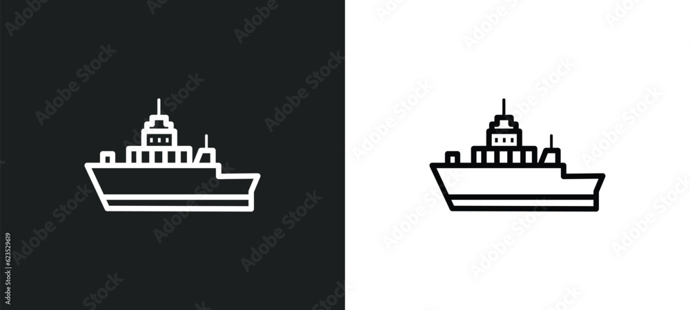 Aufkleber army boat icon isolated in white and black colors. army boat outline vector icon from army and war c