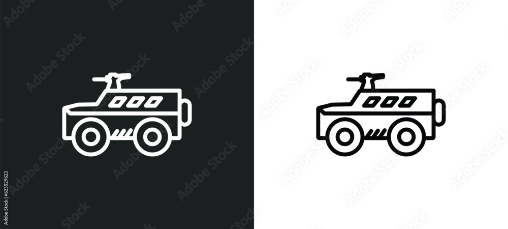 Poster armored vehicle icon isolated in white and black colors. armored vehicle outline vector icon from ar