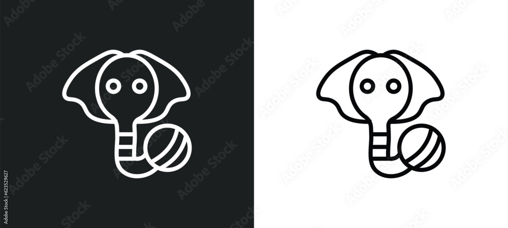 Poster elephant on a ball icon isolated in white and black colors. elephant on a ball outline vector icon f