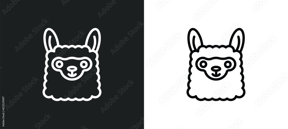 Poster llama icon isolated in white and black colors. llama outline vector icon from animals collection for