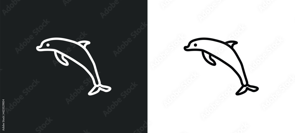 Poster dolphin jumping icon isolated in white and black colors. dolphin jumping outline vector icon from an