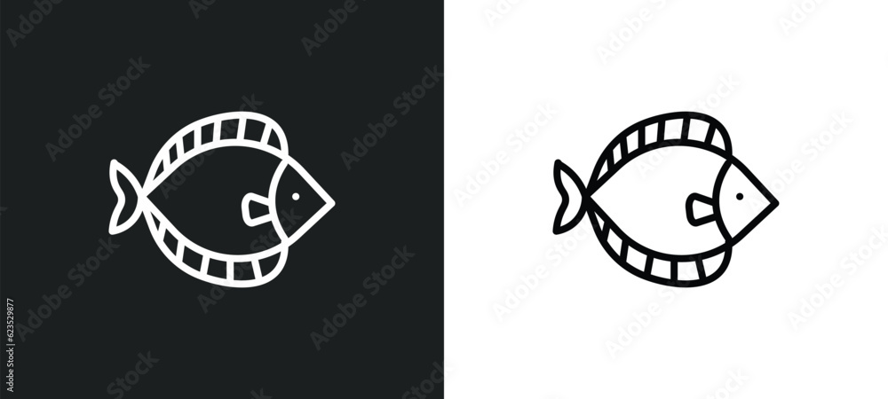 Poster flounder icon isolated in white and black colors. flounder outline vector icon from animals collecti