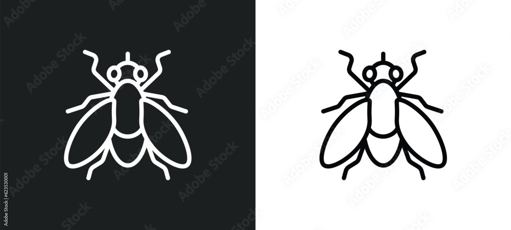Poster fly icon isolated in white and black colors. fly outline vector icon from animals collection for web