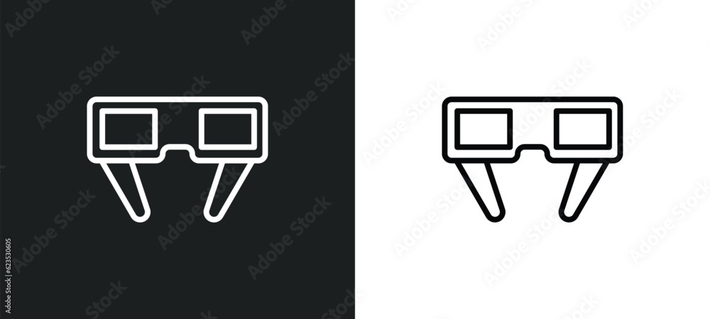 Poster 3d glasses icon isolated in white and black colors. 3d glasses outline vector icon from activity and