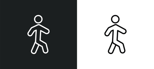 walking icon isolated in white and black colors. walking outline vector icon from activity and hobbies collection for web, mobile apps and ui.