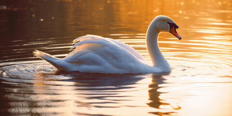 swan on water at sunset