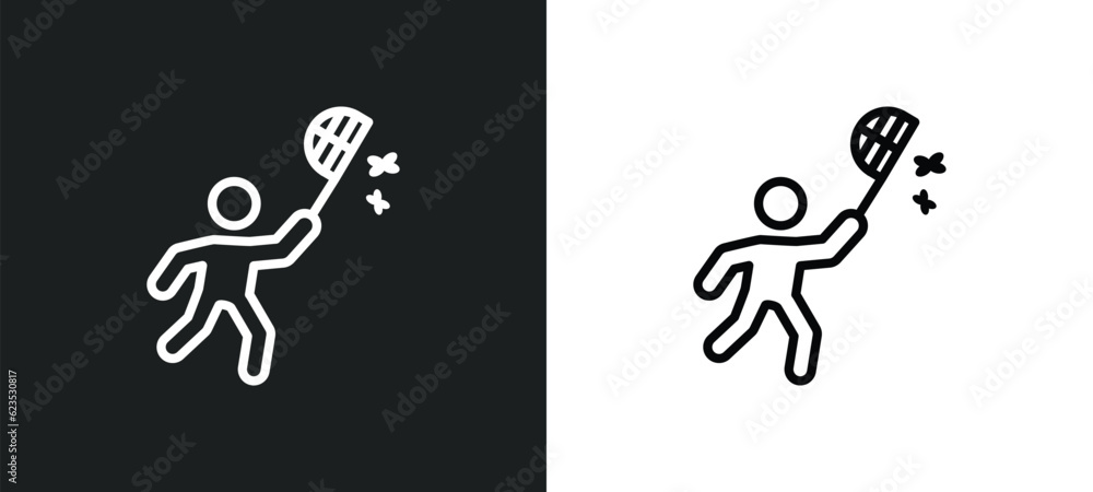 Poster insect collecting icon isolated in white and black colors. insect collecting outline vector icon fro
