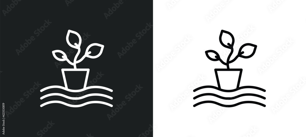Poster hydroponics icon isolated in white and black colors. hydroponics outline vector icon from activity a