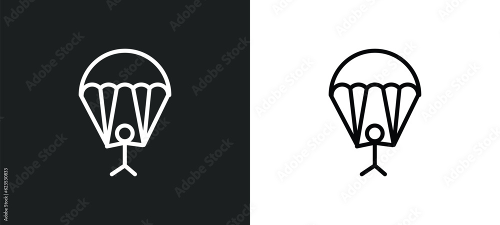 Poster gliding parachutist icon isolated in white and black colors. gliding parachutist outline vector icon