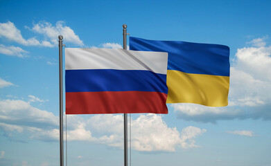 Ukrain and Russia flag - 623532649