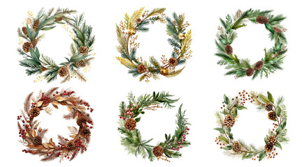 Christmas wreath frame tree branches round border or template for christmas card. Generative AI