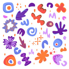 Obraz premium abstract pattern with doodle elements, set of hand drawn doodles, abstract flowers, in lilac, purple, orange colors, texture doodles