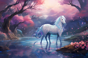 Obraz na płótnie Canvas one horse walking gallantly, anime style