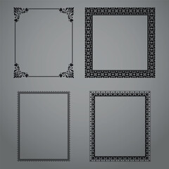 Set of decorative frames Elegant vector element for design in Eastern style, place for text. Floral black and gray borders. Lace illustration for invitations and greeting cards