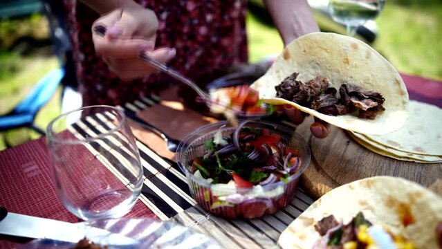 Homemade American soft shell beef tacos	