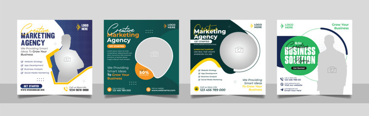 Social Media Marketing Post, Webinar Social Media Banner Set, Corporate Business Promotion Web Banner, Digital Marketing Agency Square Flyer Template set