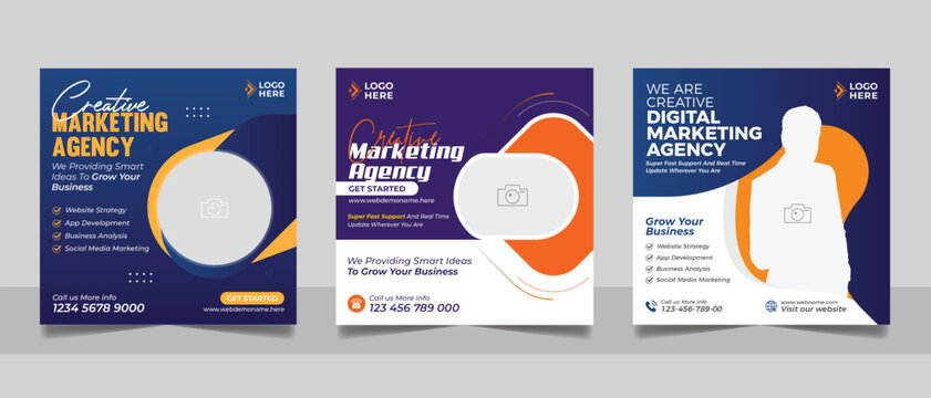 Social Media Marketing Post, Webinar Social Media Banner Set, Corporate Business Promotion Web Banner, Digital Marketing Agency Square Flyer Template set