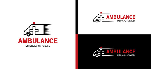 Ambulance car logo design, medical ambulance fast service vector illustration