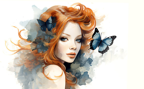 Fashion style red hair woman. Illustration. Post processed AI generated image.