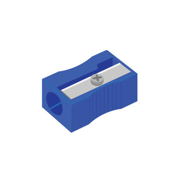 Blue pencil sharpener isometric illustration vector isolated on  white background. Element for Back to school, Back to work concept. School and office supplies