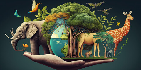 World Animal Day or Wildlife Day Concept with Copy Space - Generative AI