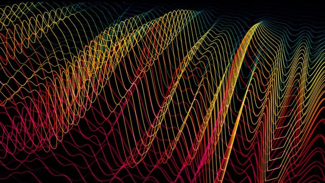 Colored fast running lined sound synthesizer wave generation, motion design background