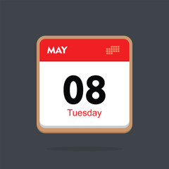 tuesday 08 may icon with black background, calender icon