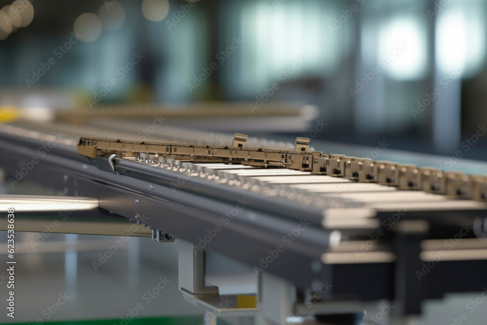 Poster a low-angle shot of a conveyor system - generative ai