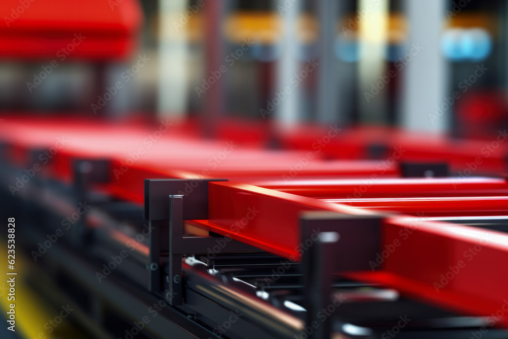 Poster blank conveyors on a blurred factory background - generative ai