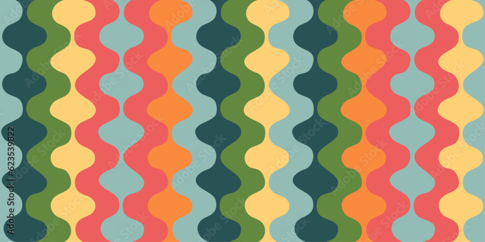 Poster Colorful wavy lines. Casual pattern with color waves. Seamless simple pattern of wavy columns.