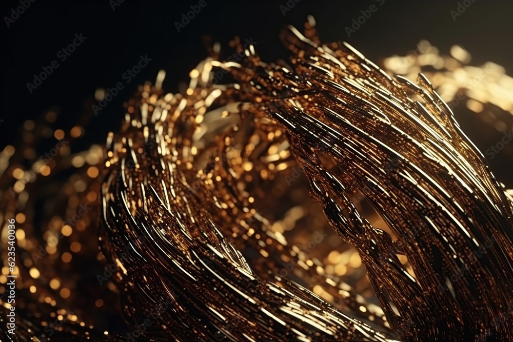 Poster network technology tech wavy lines digitally gold futuristic background. low poly wire made with gen