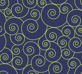 curly seamless vector repeat pattern in dark blue color for printing on plastic, paper and textiles